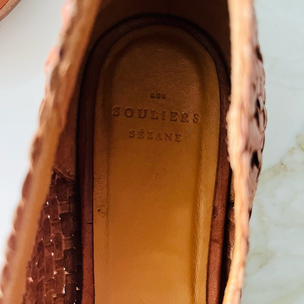 Sezane Woven Leather Flats in Tan - Picture 7 of 13
